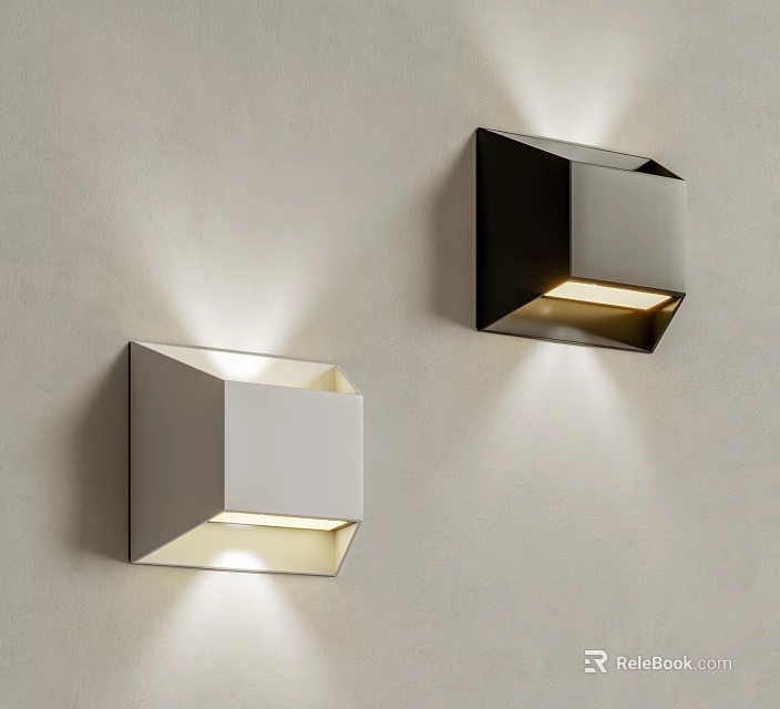 Modern Geometric Wall Lamps With Metal Finish Mounted On Beige Wall Illuminating 3d model 