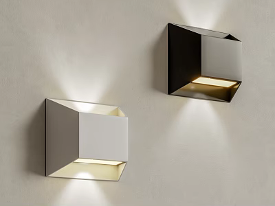 Modern Geometric Wall Lamps With Metal Finish Mounted On Beige Wall Illuminating 3d model