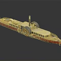 Realistic Steamship Model With Paddle Wheel Chimney And Red Cream Hull Design
