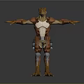 Lizard Like Humanoid 3D Model With Armor Mechanical Details And Outstretched Arms