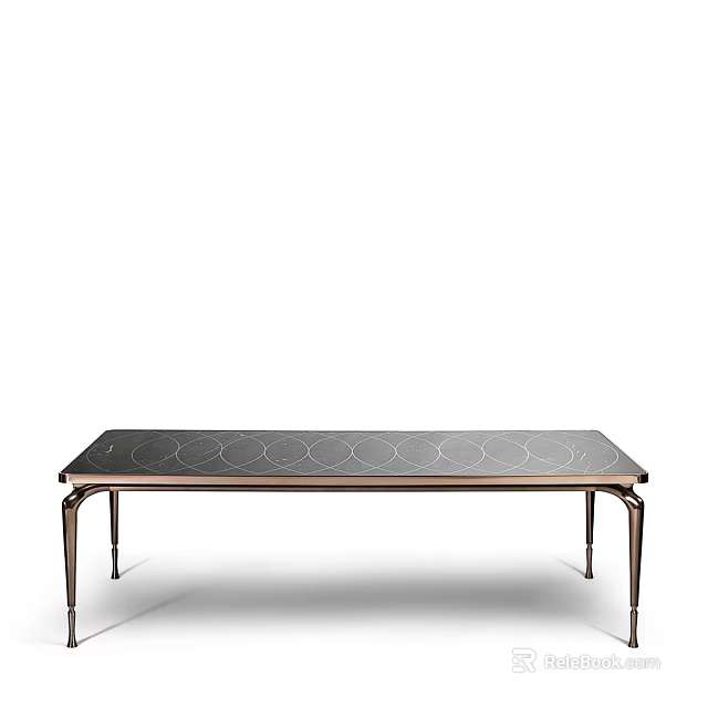 Sleek Black Dining Table With Metal Legs And Circular Surface Patterns Design 3d model