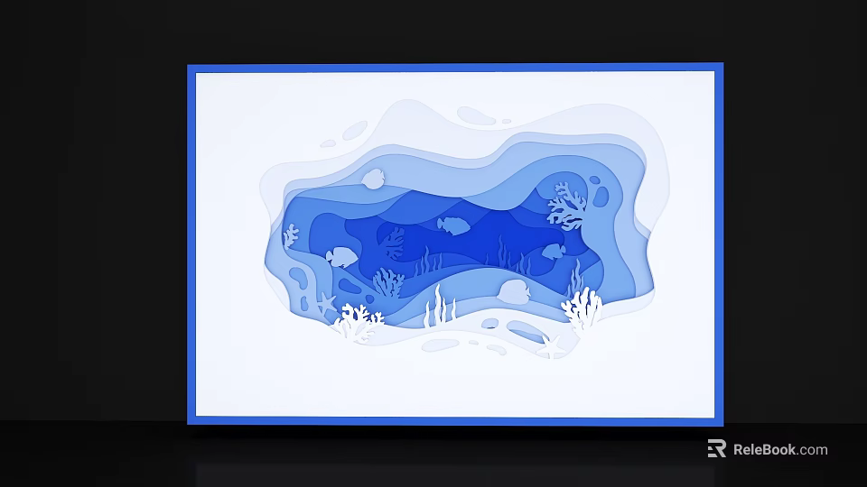 Ocean Themed Shop Window Display With Blue Waves Fish And Coral Decorations 3d model 