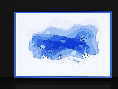 Ocean Themed Shop Window Display With Blue Waves Fish And Coral Decorations 3d model