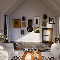 Modern Living Room Interior With White Armchairs Wooden Coffee Table And Patterned Rug