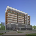 Modern High Rise Residential Building With Glass Curtain Walls Landscaped Area And Grand Entrance