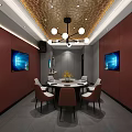 Elegant Private Dining Room Interior With Round Table Chairs Wall TVs And Gold Ceiling 3d model