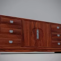 Classic Wooden TV Stand With Decorative Pattern And Multiple Drawers 3d model