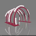 Modern Event Entrance Gate With Red And White Curved Arched Design Elements 3d model