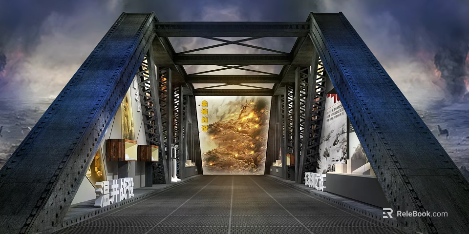 Historical Exhibition Hall with Jinpu Railway Bridge Structure and Mural Art Depicting Historical Scenes 3d model 