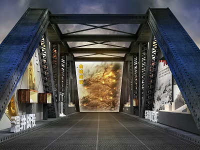 Historical Exhibition Hall with Jinpu Railway Bridge Structure and Mural Art Depicting Historical Scenes 3d model