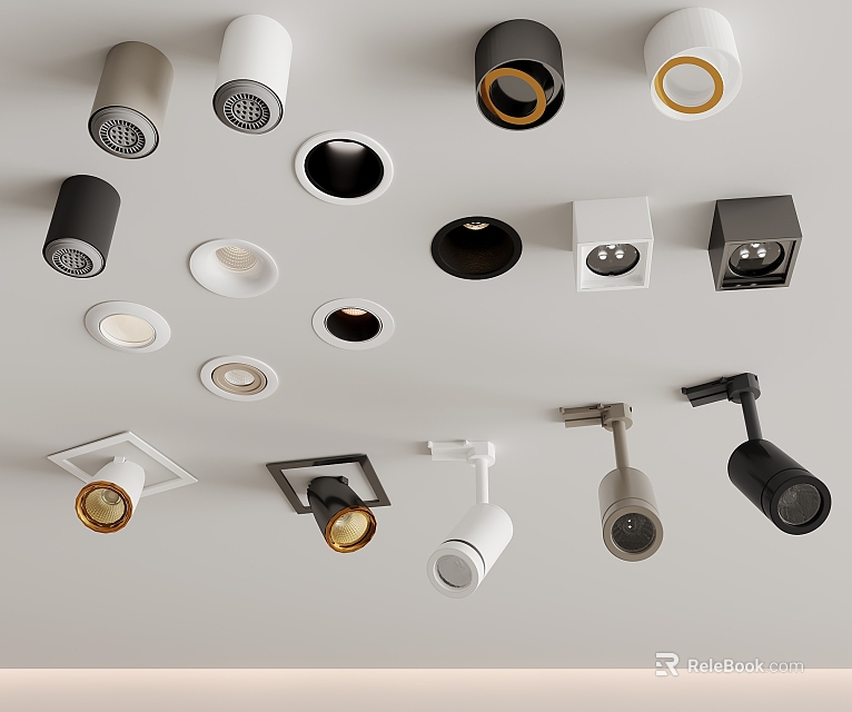 Downlights And Spotlights With Various Designs Colors And Shapes For Home Ceiling Lighting 3d model 