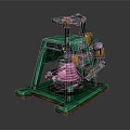 Vibrant Green Mechanical Machine With Yellow Accents And Pink Core On Reflective Base