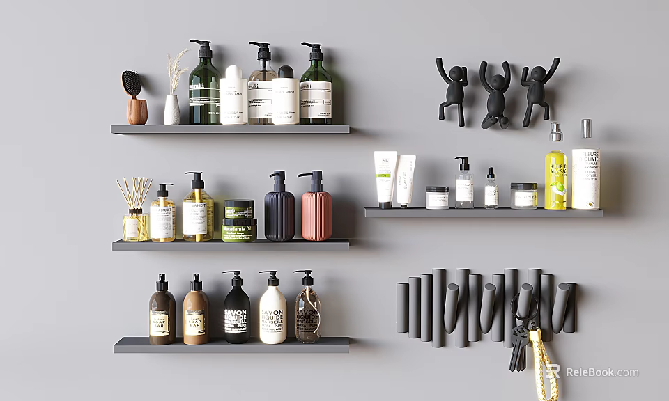 Decorative Ornament Set Featuring Shelf Display Bottles Figurines And Cylindrical Decor 3d model 