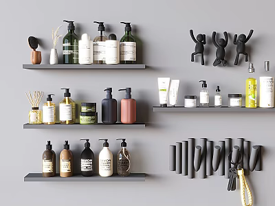 Decorative Ornament Set Featuring Shelf Display Bottles Figurines And Cylindrical Decor 3d model