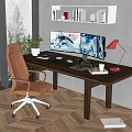 Modern Desk and Chair Computer Desk and Chair Combination Table Lamp Ornaments Ornaments Ornaments Combination Swivel Chair 3d model