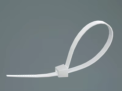 White Plastic Zip Tie With Square Buckle And Textured Surface For Daily Use 3d model