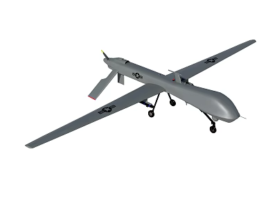 Gray Unmanned Military Fighter Jet With Long Wings And Landing Gear 3d model