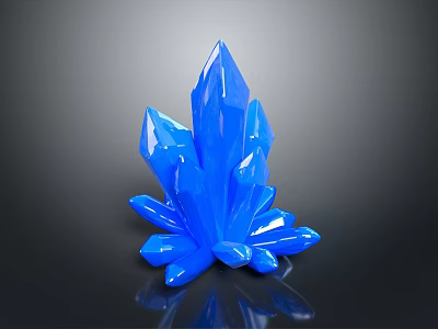 Blue Faceted Crystal Cluster With Sharp Edges And Glossy Surface On Dark Background 3d model