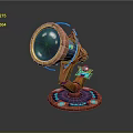 Vibrant Observation Equipment With Circular Glowing Blue Lens Orange Mechanical Arm And Decorative Base