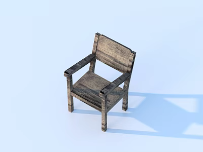 Wooden Single Chair With Armrests And Simple Design For Home Interior 3d model