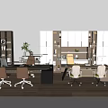 Modern Office Interior Featuring Spacious Desk Ergonomic Chairs Storage Cabinets And Potted Plant