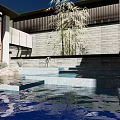 Modern Garden Landscape With Water Feature Stone Wall Bamboo And Steps