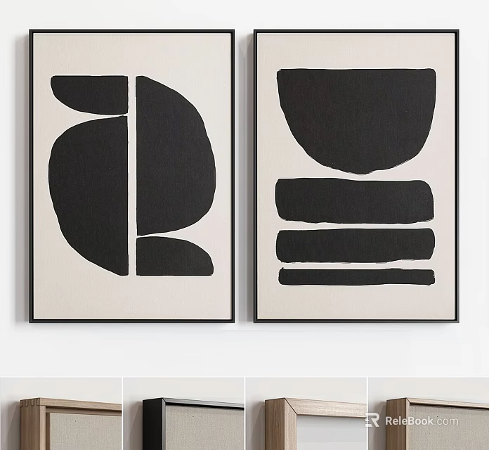 Two Abstract Paintings With Black Geometric Shapes 3d model