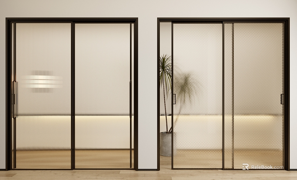 Modern Sliding Glass Doors Interior Design With Room Partition And Open Space 3d model 