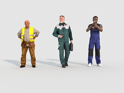 Men In Different Work Uniforms Standing Together 3d model