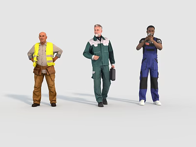Men In Different Work Uniforms Standing Together 3d model Men In Different Work Uniforms Standing Together 3d model