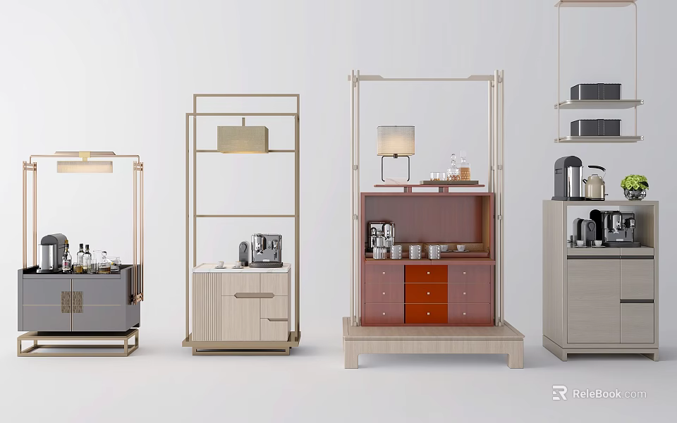 Modern Sideboards With Multiple Designs Wooden Storage Metal Frames And Coffee Machine 3d model