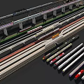 Various Colored Train Carriages on Multiple Tracks at Train Station Platform