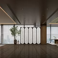 Modern Open Office With Large Windows Wooden Floors Green Plants And City View