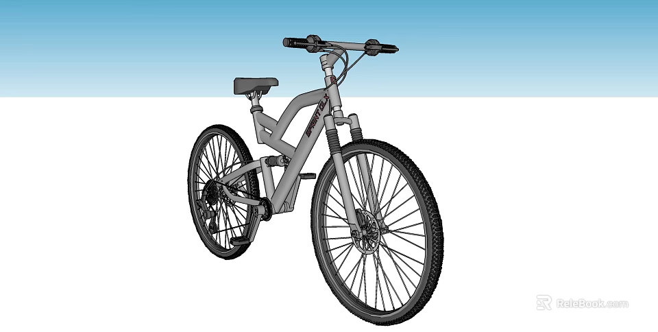 Gray Mountain Bike With Suspension Fork Large Tires And Modern Frame Design 3d model 