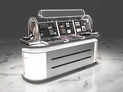 Modern Mall Retail Counter With Sleek Control Panels Displays Lighting And Drawers 3d model