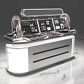 Modern Mall Retail Counter With Sleek Control Panels Displays Lighting And Drawers
