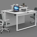 Modern Office Desks with Laptops Ergonomic Chairs Small Plants and Storage Cabinet