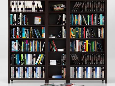 Well Organized Wooden Bookcase Filled With Various Colored Books On Shelves 3d model