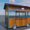 Functional Mobile Food Cart Featuring Wooden Structure Red Tiled Roof And Glass Vending Windows