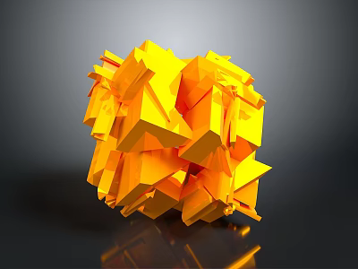 Modern Yellow Geometric Abstract Sculpture With Stacked Polyhedron Shapes And Reflective Surface 3d model