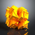 Modern Yellow Geometric Abstract Sculpture With Stacked Polyhedron Shapes And Reflective Surface
