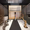 Traditional Japanese Garden Landscape With Bamboo Plants Stone Arrangements And Serene Pathway