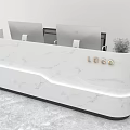 Modern White Marble Reception Desk with Two Computer Monitors Potted Plants Logo and LED Lighting 3d model