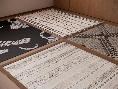 Square Rugs With Various Geometric Patterns Striped Designs And Black White Motifs 3d model