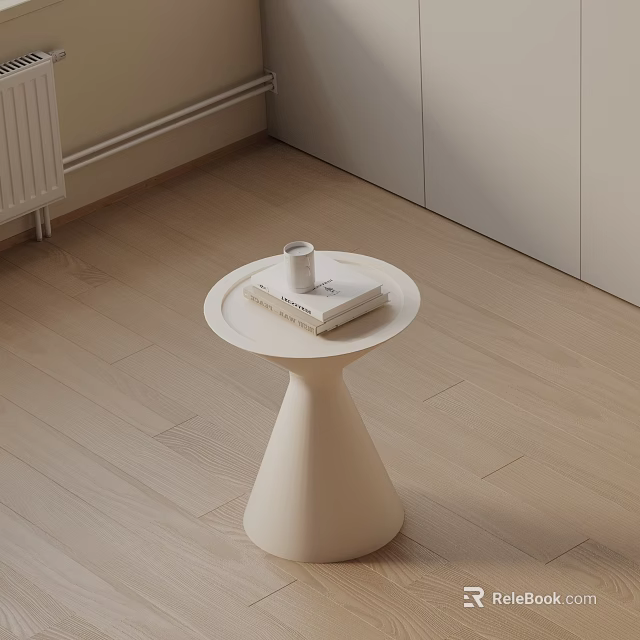Minimalist White Side Table With Conical Base Round Top And Magazine Cup 3d model 