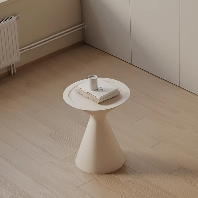 Minimalist White Side Table With Conical Base Round Top And Magazine Cup 3d model