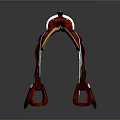 Red Equestrian Sports Saddle With White Seat Yellow Accents And Decorative Straps