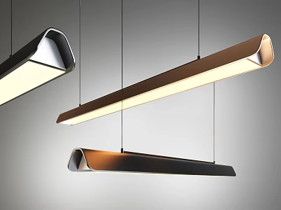 Modern Sleek Pendant Lights with Long Strip Design Black and Gold Illumination 3d model