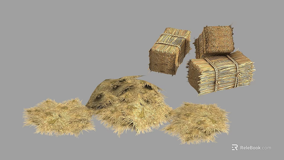 Natural Stone Piles And Wood Bundles For Rustic Construction Materials 3d model 