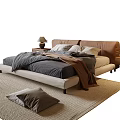 Modern Double Bed with Brown Headboard Gray Bedding Nightstands Table Lamp and Rug
